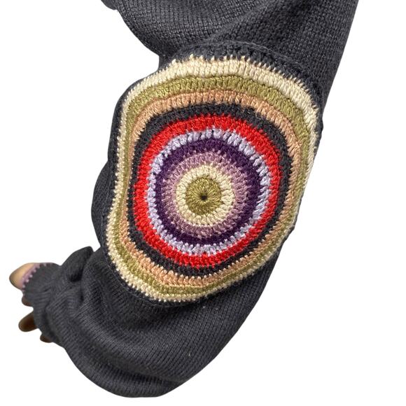 Vtg Y2K Relais Gray Colorful Crochet Stitch Elbow Patch Cardigan SZ M - Picture 5 of 9